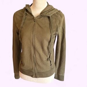 Lauren Ralph Lauren 100% Cotton Textured Zip Hoodie Military Green - Small